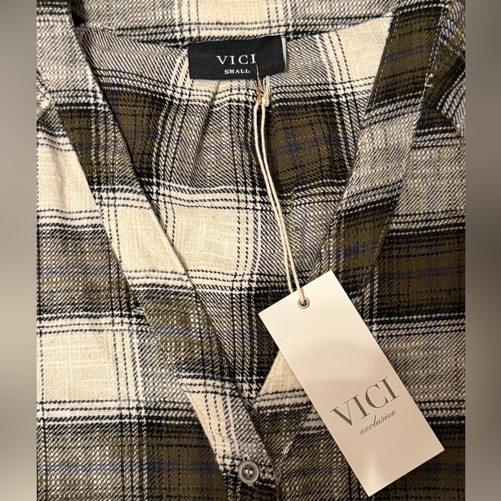 🌟VICI New with tags Dylin Plaid Wrap Tie Midi Shirt Dress
Size S | Olive Multi - Picture 7 of 11